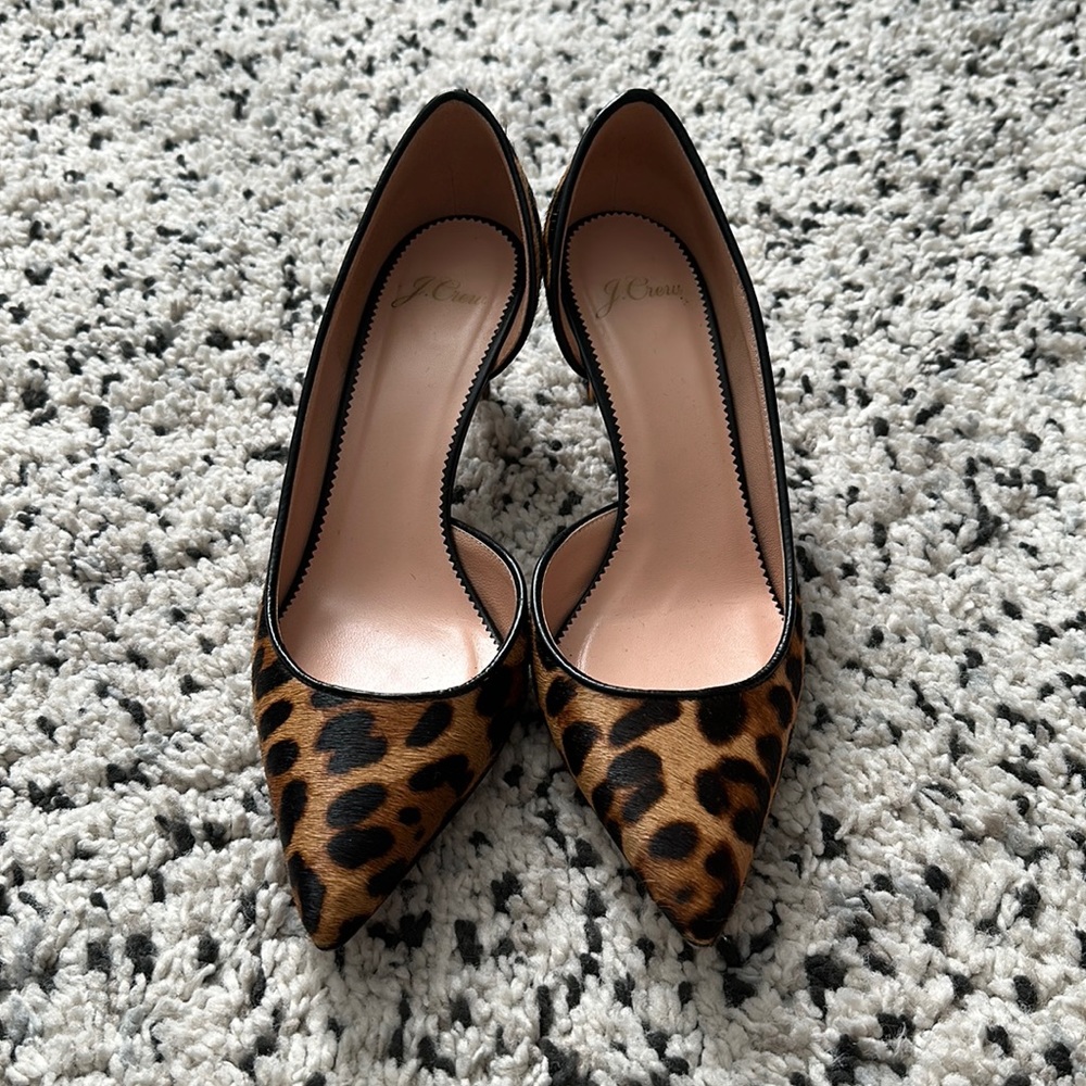 J Crew Colette D’Orsay Leopard Calf Hair Pumps Size 8
